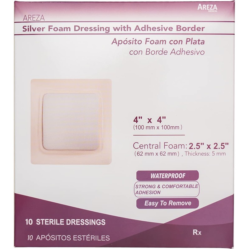 Silver Foam Dressing with Border 4″ X 4″ Central Foam