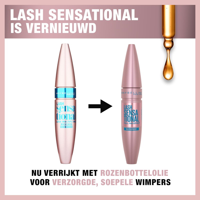 Maybelline Lash Sensational Lash Multiplying Waterproof Mascara, No. Black, 0.31