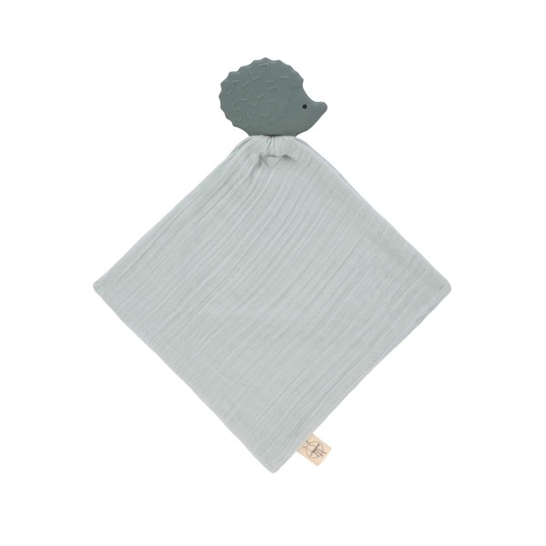 LÄSSIG Comforter Cloth with Teether Made of Natural Rubber and Organic Cotton/Teether Comforter Hedgehog