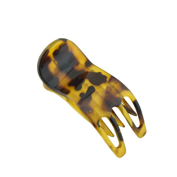 Parcelona French Simply Bear Paw Medium 3” Celluloid Acetate Side Slide In Jaw Yoga Fine Hair Claw Clip for Women and Girls (Light Tortoise Shell)