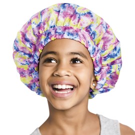 Red by Kiss Kids Shower Cap Reusable Waterproof Washable Hair Caps for Kids Shower Caps for Boys and Girls (Tie-Dye)
