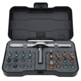 Ratchet Screwdriver Set, 24 in 1 Multibit Screw with T-Handle Drivers, 58-Tooth Forward & Reverse Ratcheting Alloy Steel Nut Driver Socket Manual Repair Tools Kit