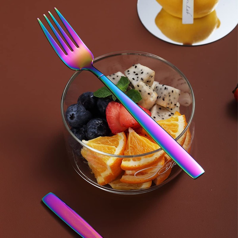 Rainbow Dinner Forks 6 Pieces, Kyraton Titanium Rainbow Plated Stainless