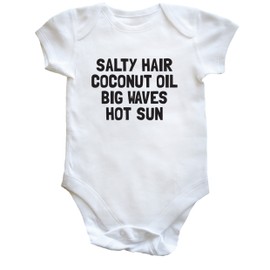 Hippowarehouse Salty Hair Coconut Oil Big Waves hot Sun Baby Vest Bodysuit (Short Sleeve) Boys Girls White