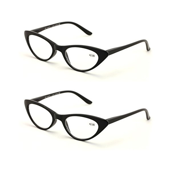 V.W.E. 2 Pairs Deluxe Female Cateye Vintage Reading Glasses Women Readers (2 Black, 2.75)