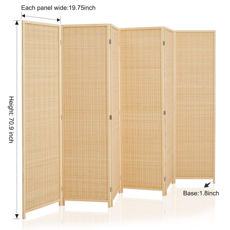 Corelax Room Divider Privacy Screen with Natural Bamboo,6 Panel Folding
