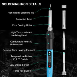 FEITA Electric Soldering Iron Kit with 80W LCD Digital Adjustable Temperature Soldering-Iron, 5 Soldering Tips, Rosin Flux, Solder Wires & Stand, Electrical Soldering Kit for Electronics