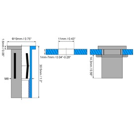 sourcing map M8 Multi-Grip Rivet Nuts, 25 Pieces, Pre-Drilled Shaft, Flat Head Thread Insert Nuts, Carbon Steel, Plus Nuts for Construction Industry