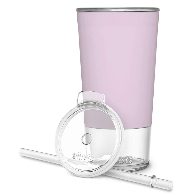 Ello Tidal Glass Tumbler with Straw, Cashmere Pink, 20 oz.
