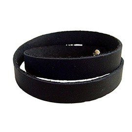 Leather Wrap Bracelet Genuine Leather Black Wristband Bracelet 15 mm