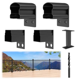Egadis 4 Pack Aluminum Deck Railing Bracket Connector with Level Foot & Drill, Fixed Railing Bracket, Black Textured AAMA 2604 Powder-Coat Finish Railing System (Level Bracket)