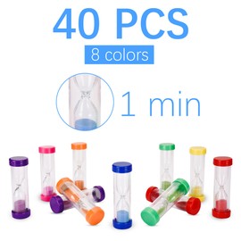 PROLOSO 40-Pack One Min Sand Timer 1 Minute Hourglass Sandglass Multicolor Visual Sand Clock for Kids Birthday Party Favors Class Prizes
