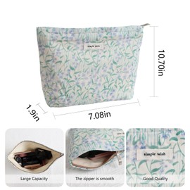 Wudygirl Cute Makeup Bag for Women - Travel Cosmetic Bag with Zipper Makeup Pouch Floral Make up Organizer Handbag Aesthetic (Purple Floral)