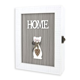 VELISTA Wooden Key Box Wall Mount – Cute and Rustic Decorative Key Cabinet – Premium Cabinet Key Holder with 6-Hooks – Small Key Holder Box - Farmhouse Wall Décor – Vintage Key Rack Cabinet (White)