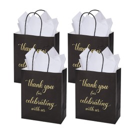DjinnGlory 50 Pack Medium Sized Black Welcome Gift Bags with Tissue Paper 10x8x4 Inch, Thank You for Celebrating with Us Bags with Handles for Wedding Graduation Bridal Shower Party Favors Goodies