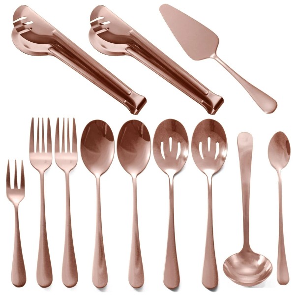 Dnalrhoi Rose Gold Buffet Party Serving Utensils Set 12 Pieces