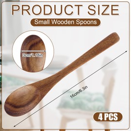 4pcs Small Wooden Spoons, 6.3in Wood Serving Mini Teaspoon Set for Honey Sugar Soup Coffee Tea Desserts Spices Multiple-Use Kitchen Utensils for Eating Stirring Cooking Daily Use