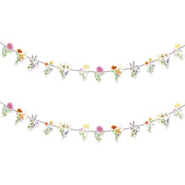 Flower Garland Spring Flower Party Banner Paper Wildflower Party Decorations Floral Banner for Wall Birthday Spring Garden Wedding Backdrop Indoor Outdoor Decor