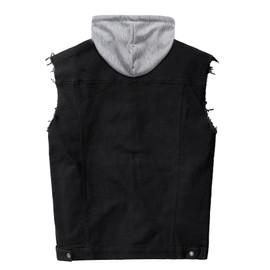RongYue Men's Denim Vest Casual Button Stretchy Distressed Jean Sleeveless Jacket with Hood (Black,4X-Large)