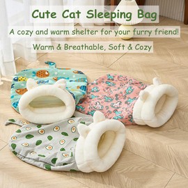 Cozy Cat Winter Sleeping Bag - Soft Plush Cat Sack Self Warming Bed Cave, Covered Tunnel - Green, 21.65x17.7in