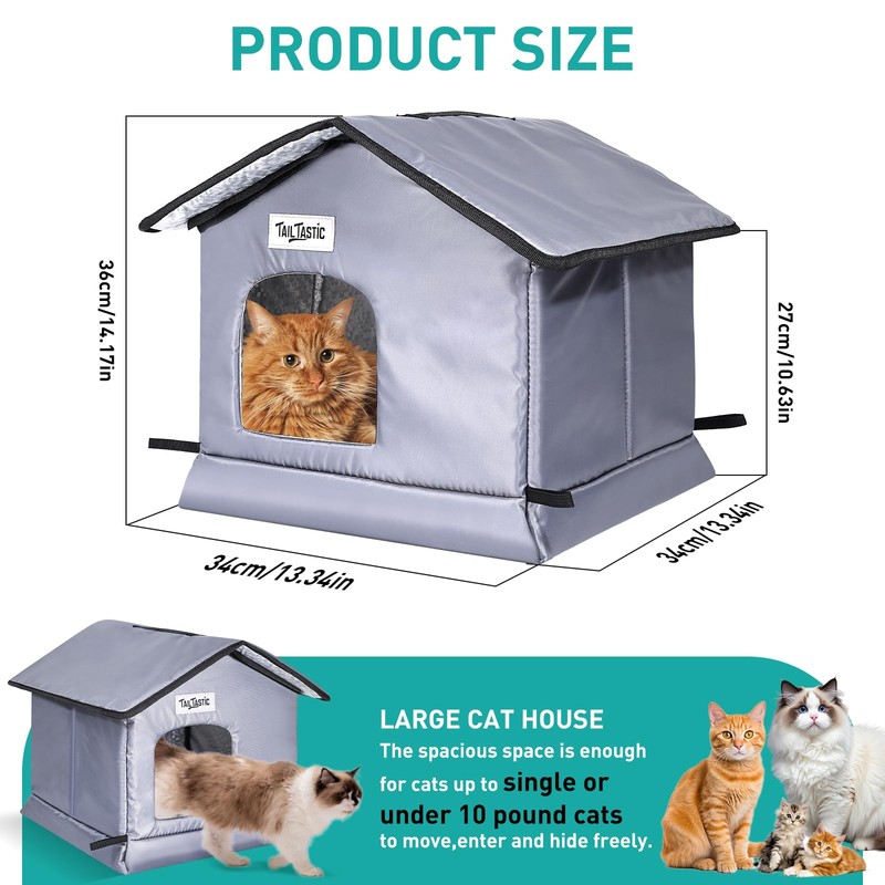 Tailtastic Weatherproof & Insulated Outdoor Cat House -Easy Assembly, Raised