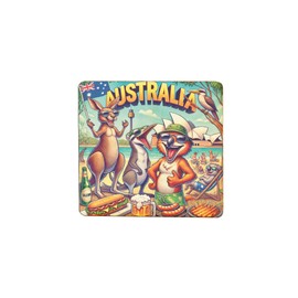Australia Themed Wooden Fridge Magnet with Fun Animal Characters at the Beach (mag-kf25-2634)