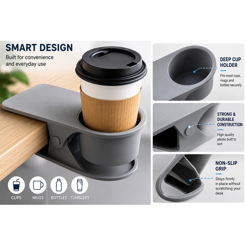 Desk Cup Holder for Drinks – Space-Saving Side Organizer for