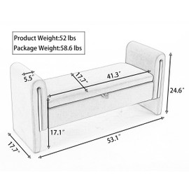 LOPOO Maximize Space with Teddy Fabric Storage Bench, Stylish Gold Trim, Comfortable Bedroom Furniture, Ivory Color
