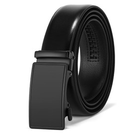 SENDEFN Men's Black Leather Belts Automatic Ratchet Buckle Belt Men for Dress Casual Trim to Fit with Gift Box