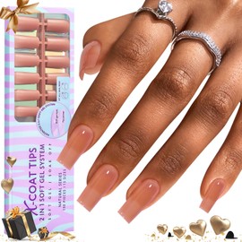 BTArtbox BTArtbox Soft Gel Nail Tips Square - Press On Nails Long Natural XCOATTIPS Pre-applied Tip Primer, One-Step Square Gel Nail Tips Fake Nails for DIY Nail Art
