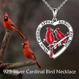 NIFUNAO Cardinal Necklace for Women 925 Sterling Silver Red Cardinal Heart Shaped Necklace Animal Cardinal Jewelry for Women