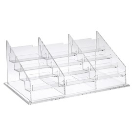 BTSKY Clear Acrylic Business Card Holder for Desk, 4 Tier 12 Pockets Business Card Stand Organizer Premium Thickened Acrylic Business Card Display Holder Name Cards Holders Fits 2.2 x 3.7 Inch