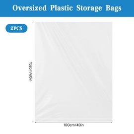 PAYFULLY Pack of 2 100 x 152 cm Extra Large Gaint Transparent Plastic, Reusable Plastic Bags Large for Large Plush Toys, Luggage, Clothes