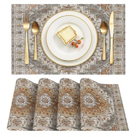 ZSYTZL Placemats Set of 4 Washable Durable Table Placemats for Dining Table Mat,Boho Pattern Kitchen Table Mats Heat-Resistant Decor Place Mats for Dining Tables Home Party Indoor-Brown