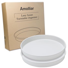 Amolliar Trays for Household Purposes, Lazy Susan Turntable Organizer, Metal Rotating Spice Rack for Kitchen Fridge, Cabinet, Countertop, Vanity, Pantry Storage, Under Sink Organizer, White 10" 2 Pack
