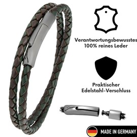 Simaru Premium Leather Bracelet Made in Germany for Men and Women, Unisex Genuine Leather Braided Bracelet with Stainless Steel Hook Clasp, Skin-Friendly, Leather