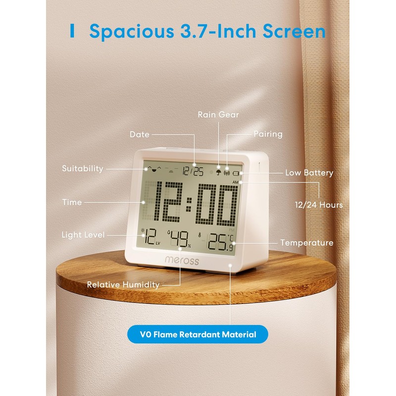 Meross WiFi Hygrometer Indoor Thermometer, Smart LCD Digital Temperature Humidity