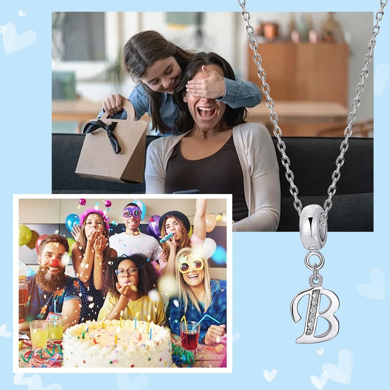 Symretie Women's 925 Sterling Silver Charms Pendant Letter A-Z Silver