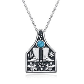 ZPMMPZ Turquoise Necklace for Women 925 Sterling Silver Cow Tag Pendant Necklace Western Boots Jewelry Gift for Women