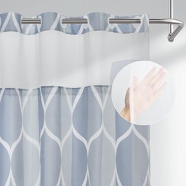 Yiatn Light Blue Hook Free Shower Curtain with Snap in Liner - Hotel Style with See Through Mesh Top Window, Modern Geometric Waterdrop Design,Waterproof and Washable,- 71x74 INCH