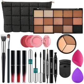 Kit de Maquillaje para Mujeres Niñas, Incluye Paleta de Sombras de ojos de 15 Colores, Esponja, Brocha, Lápiz para Cejas (15 COLOR)                   