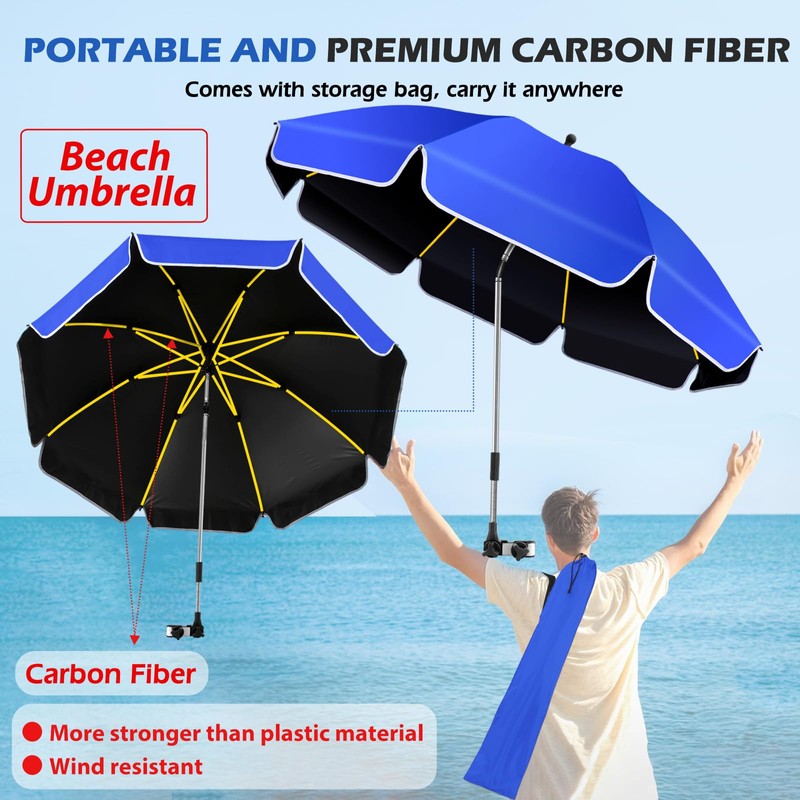 QTREE intelligence 48.8 inch Large Beach Umbrella with Clamp Sun