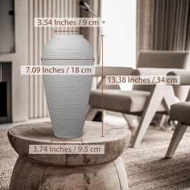 GDSZJLJ Rustic Ceramic White Vase Pottery Terracotta Vase,13.4 Inch Vintage Tall Floor Vase Farmhouse Rustic Decor for Minimalism Home Decor Aesthetic Centerpiece Living Room Bedroom