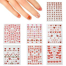 Ipotkitt 7 Sheets 7 Styles Love Theme Paper Nail Art Stickers Warm Heart Candy Bow Adhesive Stickers for DIY Decoration Album Frame Mirror Craft Making