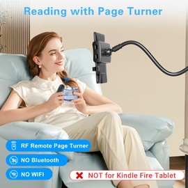 Kefotic Gooseneck Holder for Kindle Bed Reading with Remote Side Turner, Hands-Free Desk Bedside Stand, Lazy Arm Stand for Kindle Accessories, Gifts for Readers