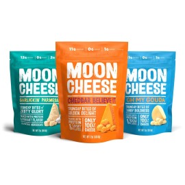 Moon Cheese Variety Pack 3 Flavors Cheddar Gouda Garlic Parmesan 2 Ounce Each