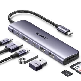 UGREEN HUB USB C 7 en 1 Adaptador a HDMI 4K a 30Hz, Lector Tarjeta SD TF                                                                              