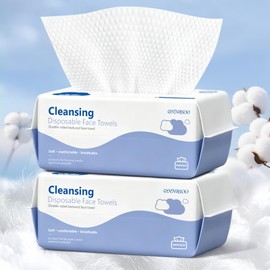 Face Towels, Disposable Face Towels 200 Count, Biodegradable Ultra Soft & Thick Facial Towels for Sensitive Skin, Lint-Free Makeup Remover Dry Wipes, Multi-Purpose Cleansing Towelettes for Face Wipes