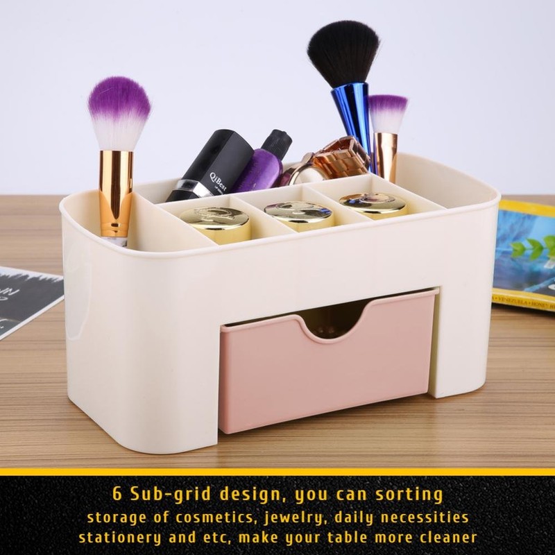 Multi-Functional Desktop Organizer with Drawer, Plastic Storage Box Jewelry Makeup