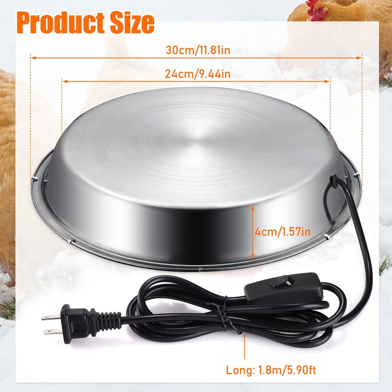 12 Inch Chicken Water Heater Base, 5 Gallons Poultry Drinker